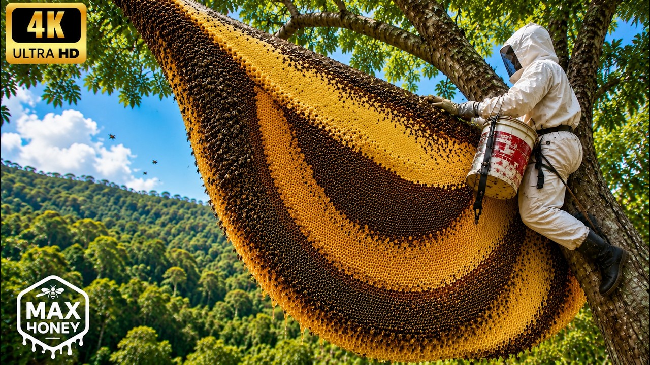 Harvesting Giant Wild Honey on a Dangerous 100-Meter Tree During a Violent Storm