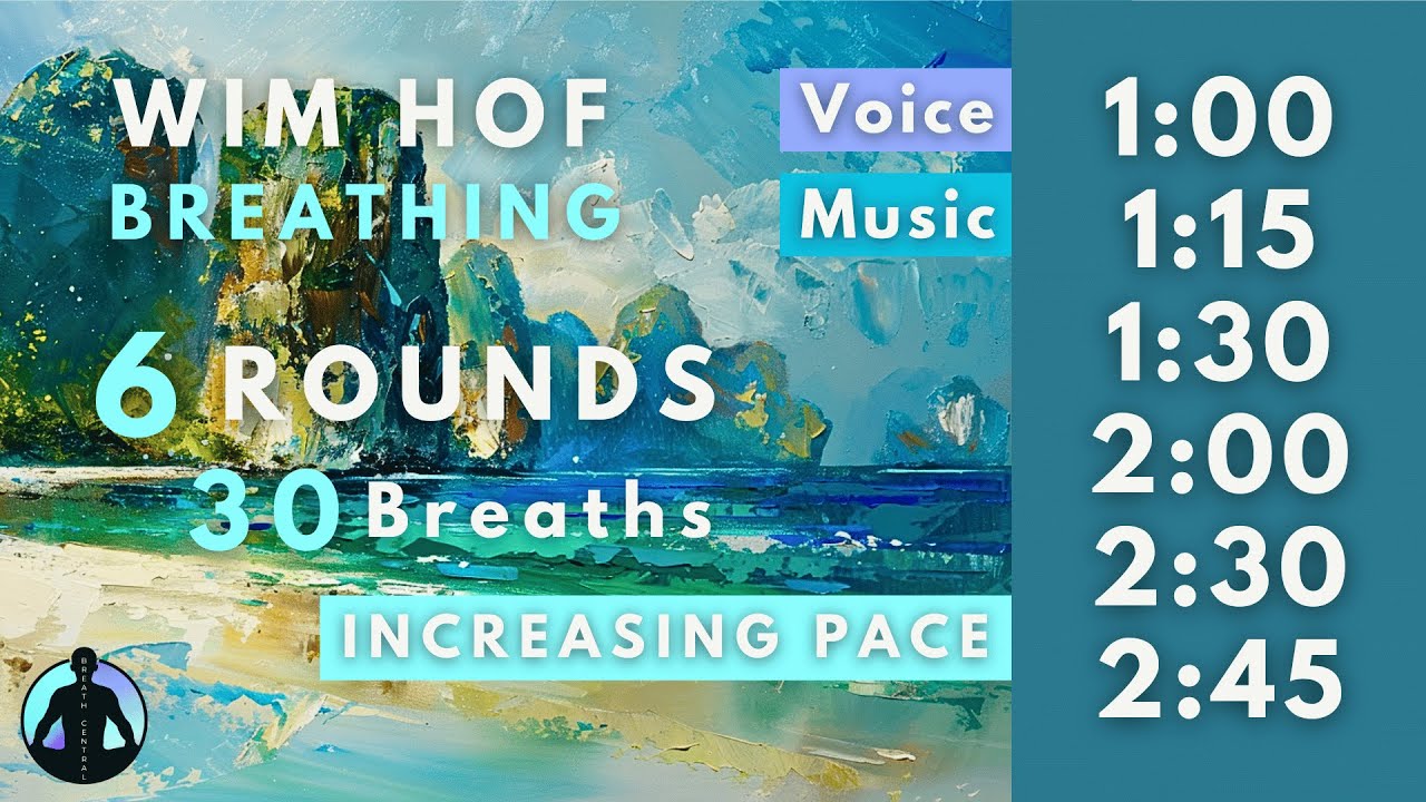 WIM HOF Guided Breathing | 30 Breaths 6 Rounds Increasing Pace | Up to 2:45min