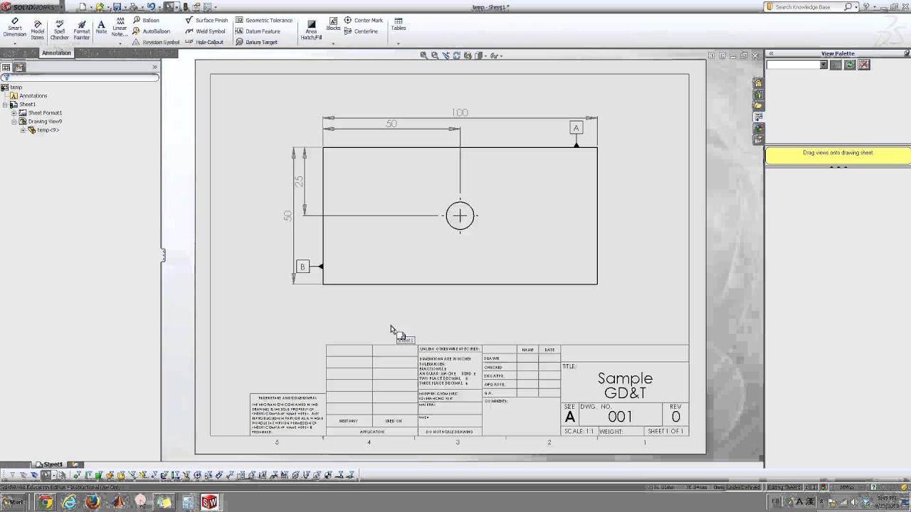 Datum and geometric tolerance in Solidworks drawings