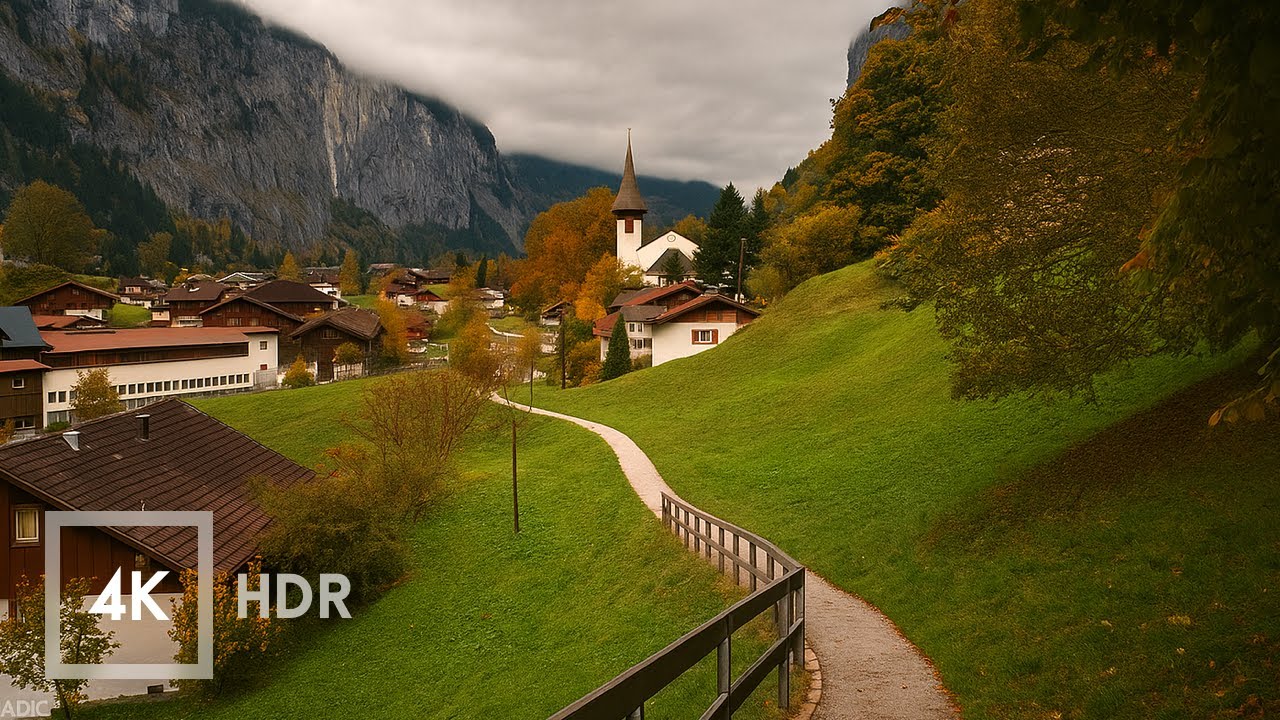 Chill Autumn Walk Lauterbrunnen Switzerland | Weisse Lütschine River 4K HDR