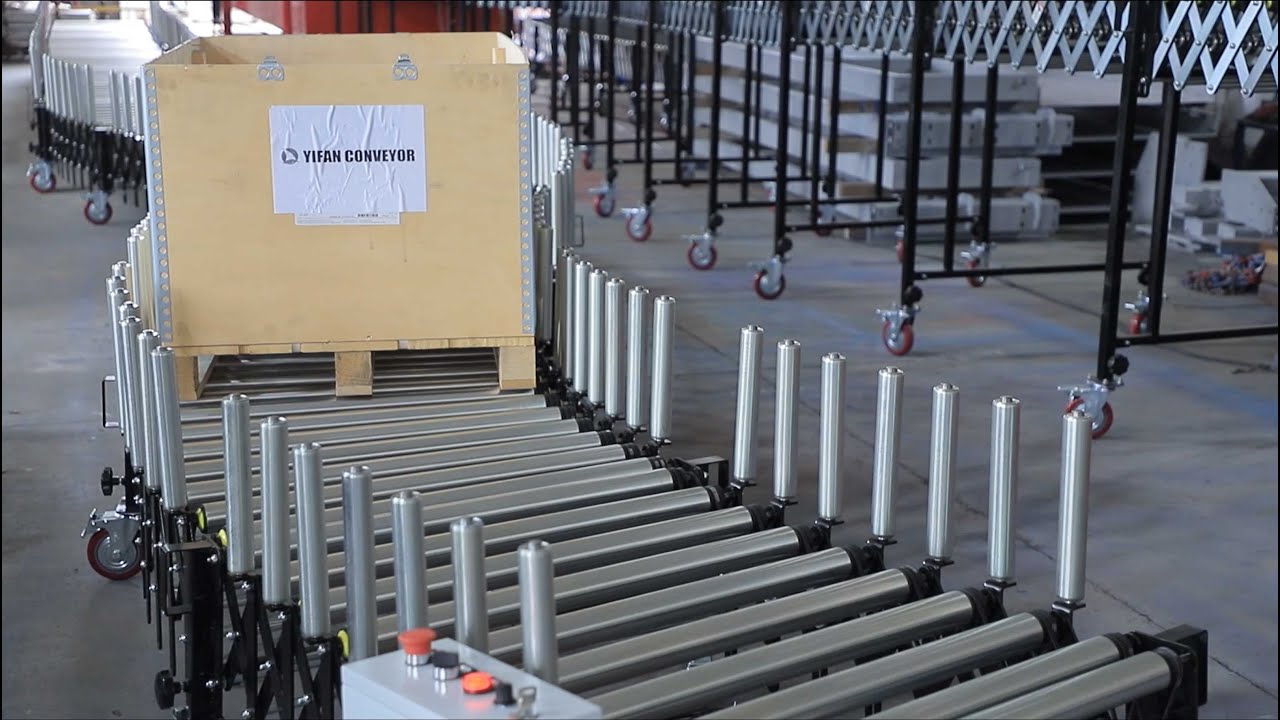 Flexible Powered Roller Conveyor with side guide rollers