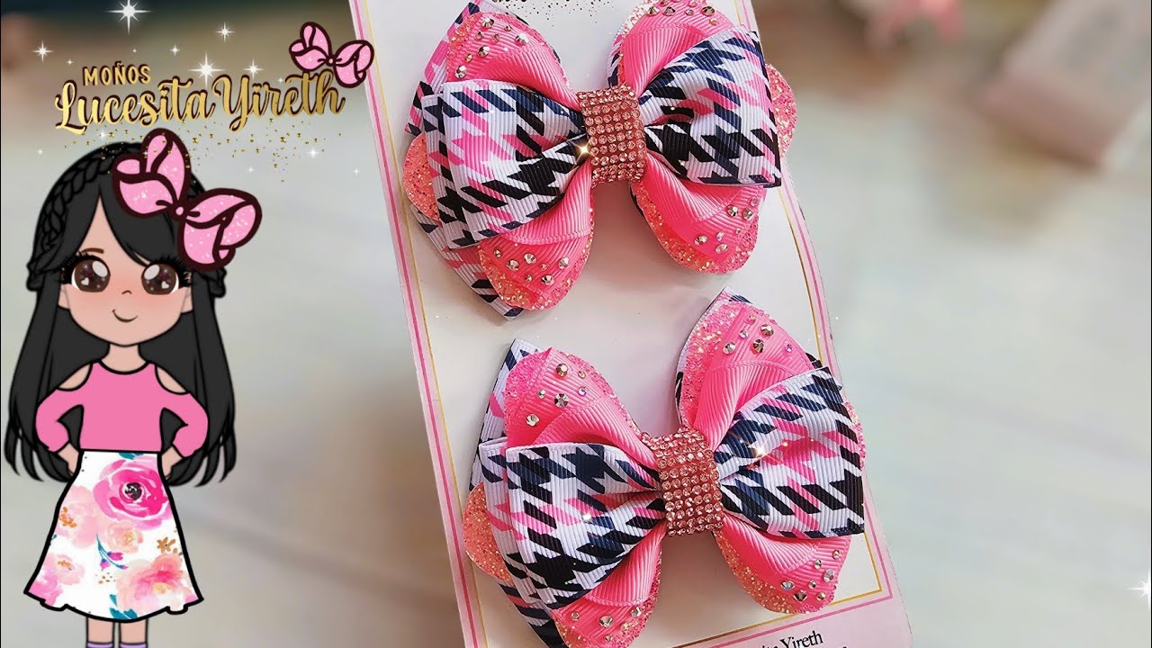 Moños en par con listón de 3.8/fita 9#hairbows #lazos #facildehacer #moños #laços
