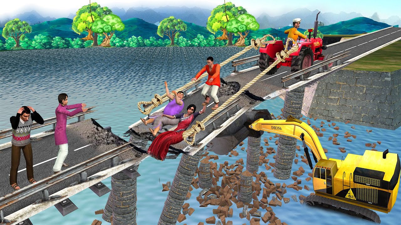 JCB Tractor Saves Villagers Road Bridge Construction Hindi Kahani Hindi Moral Stories Comedy Video