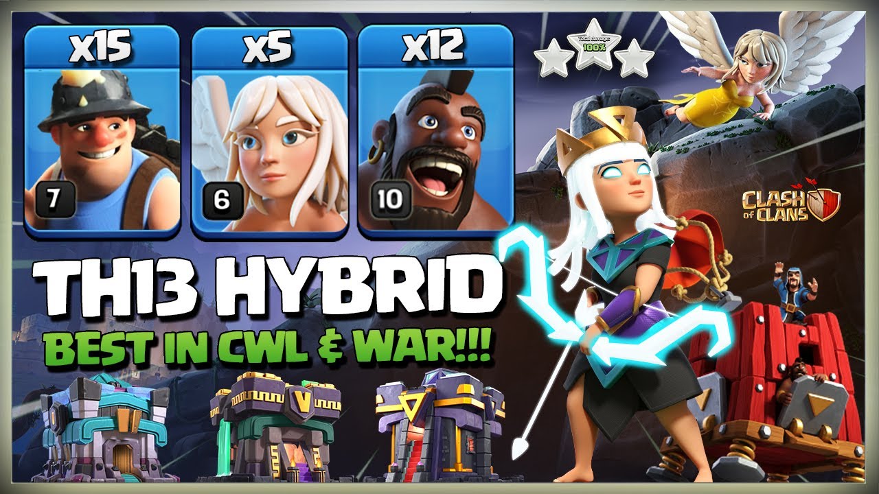 How To use TH13 Hybrid | Hog Miner Attack Strategy | Th 13 Hybrid | Best TH13 Attack Cwl | cv 13 Coc