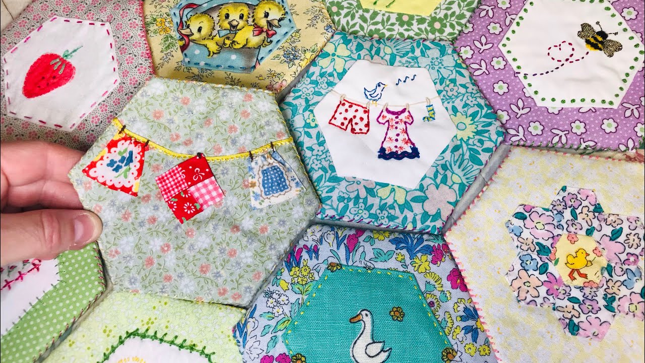 8. Beginner slow stitch | washing on a line | hexi mat stitch along | slow stitch #slowstitching