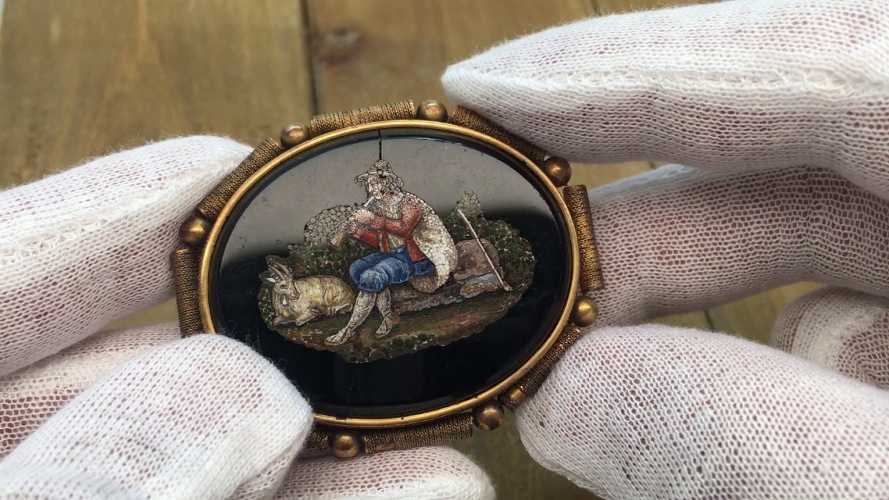 Antique Victorian Micro Mosaic Pietra Dura Brooch Pin - Fine Jewelry