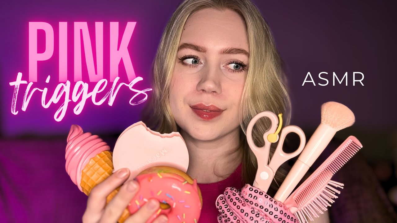 ASMR pink triggers | mouth sounds | #asmrminuha #asmr
