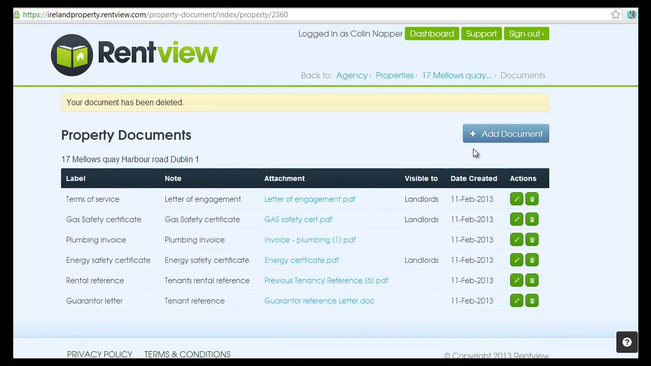 Lease document sharing with Rentview