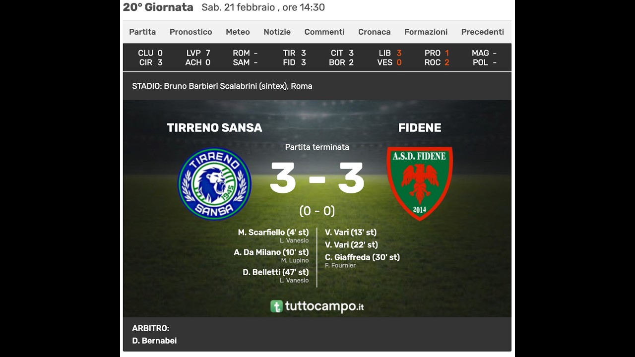 20260221 (U19 Regionali B) Tirreno Sansa-Fidene (3-3) Partita Completa