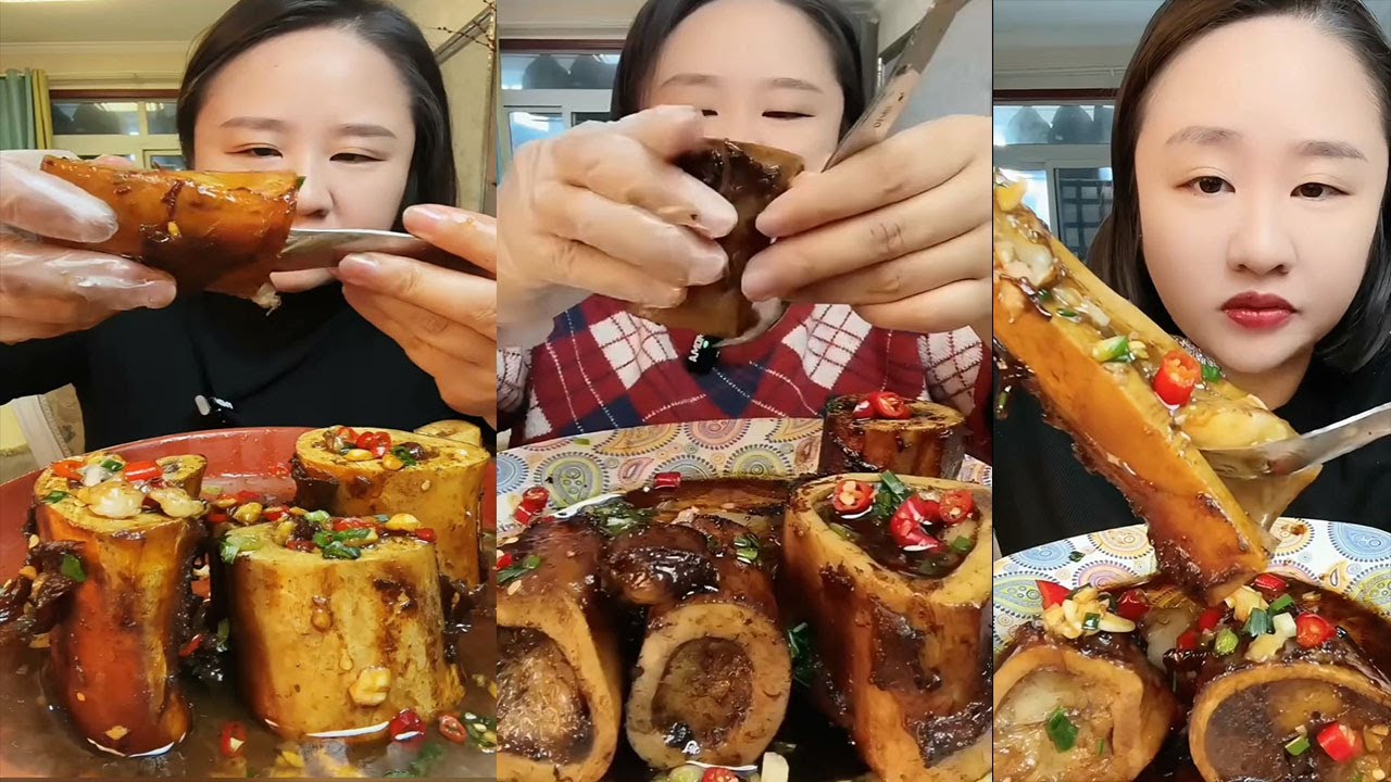 MUKBANG ASMR Eating roasted big bone marrow so yummy