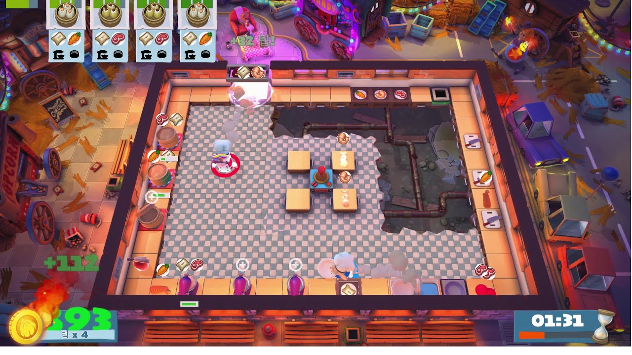 [Overcooked2/오버쿡드2(Carnival of Chaos)] 케빈3.별 네 개 공략 (2인)