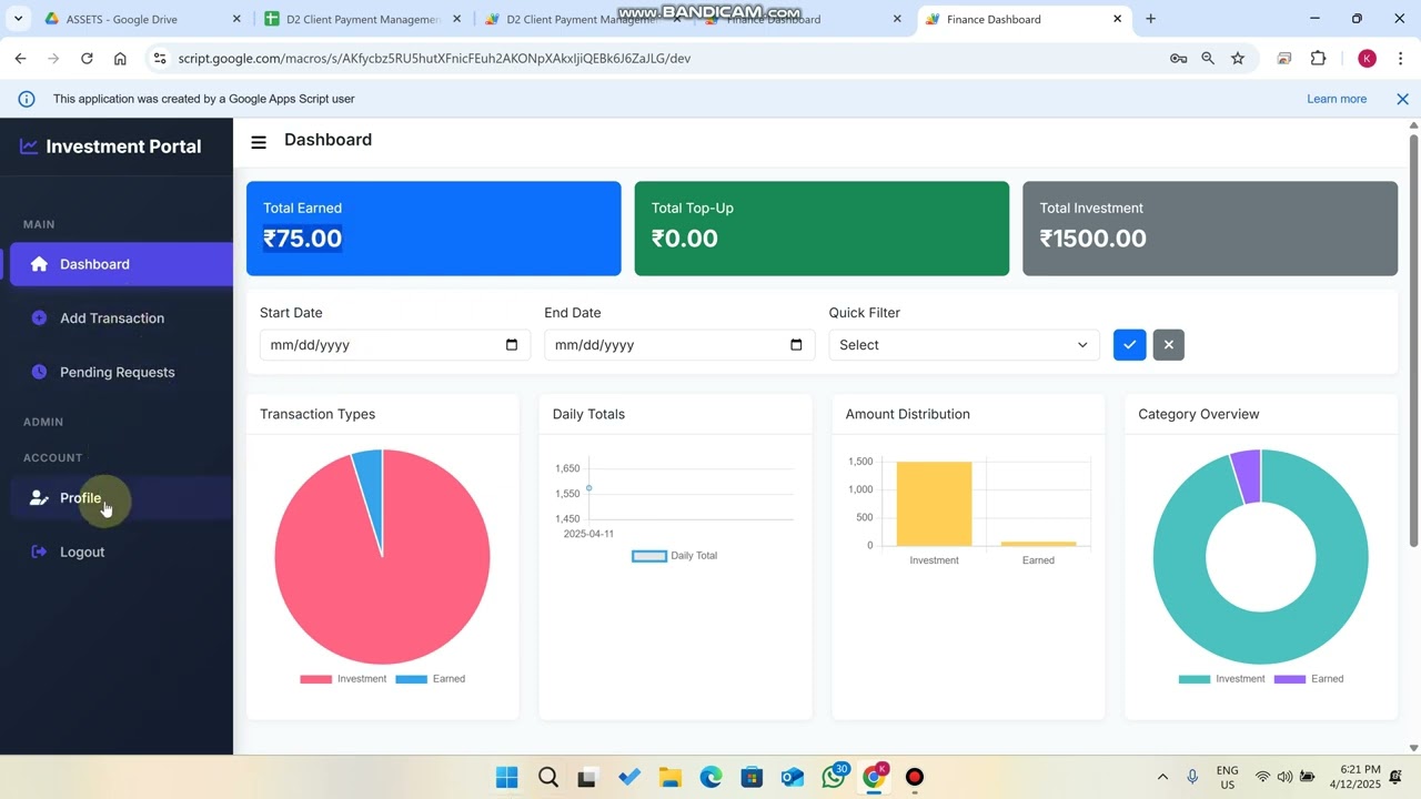 Admin & User Finance Dashboard using Google Sheets & Apps Script | D2