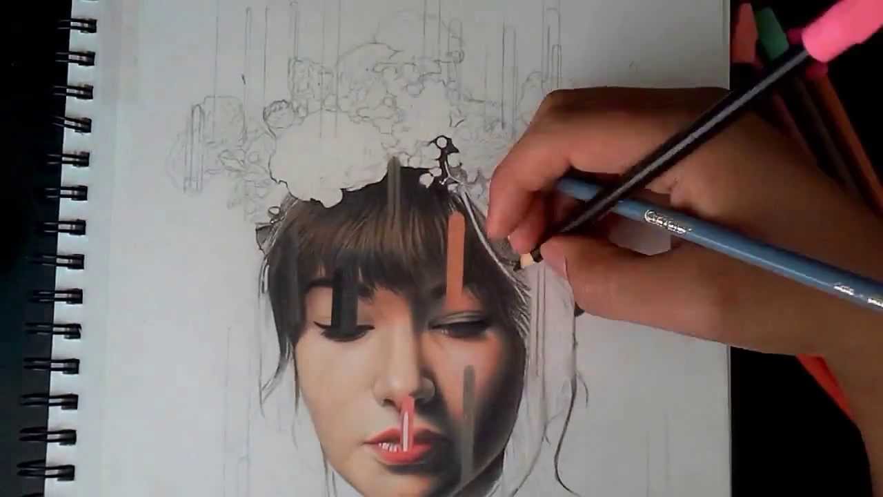 dibujo realista con lapices de colores_desintegracion de color