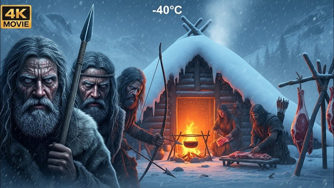 Surviving the Frozen World ❄️ Prehistoric Humans Build Wooden Huts & Fire in Snow | 4K Survival Film