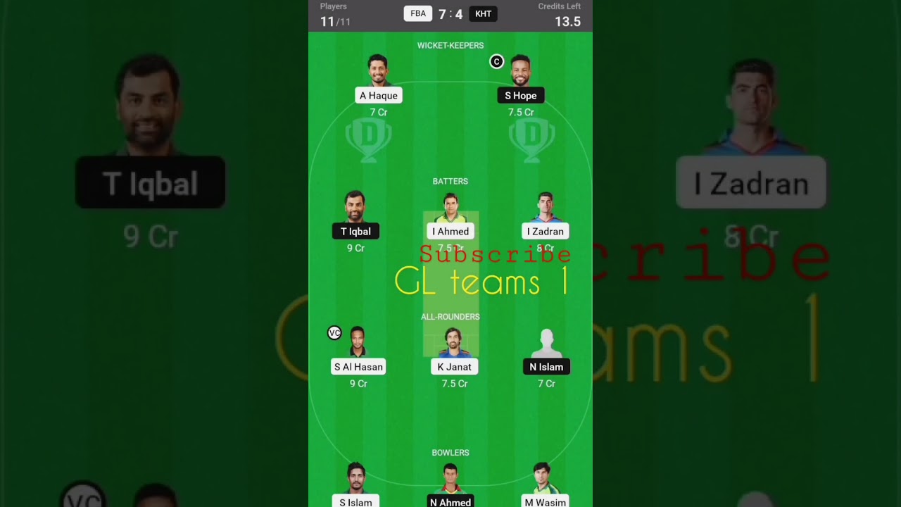 FBA vs KHT || fba vs kht gl prediction | GL teams