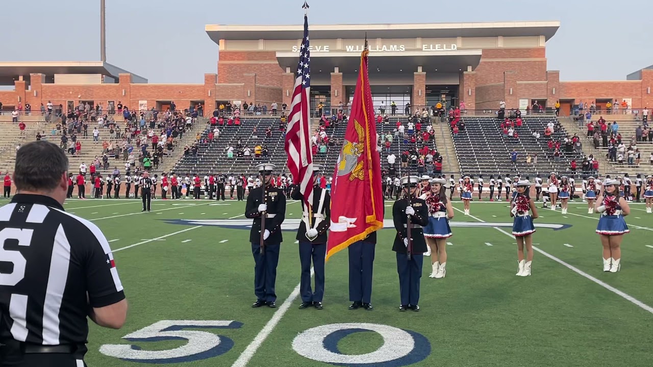 Allen MCJROTC Colorguard Presenting Colors at Football Game 2021