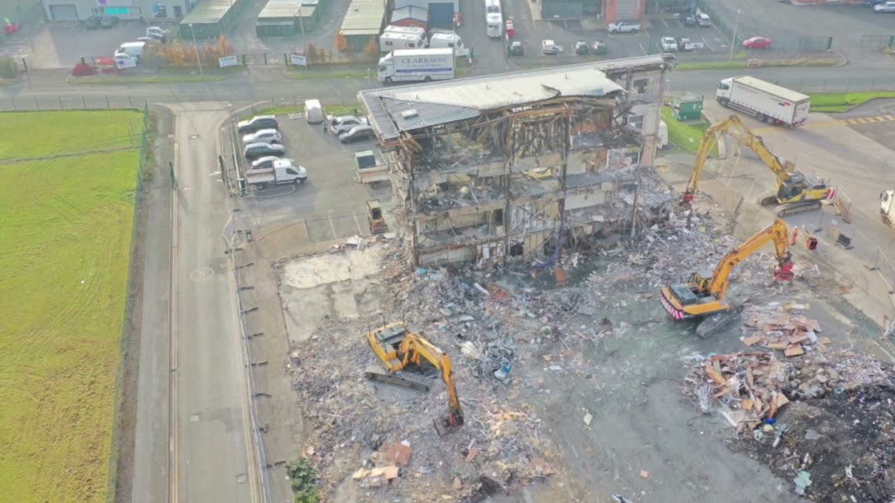 Demolition of a fire damaged bakery, Wrexham