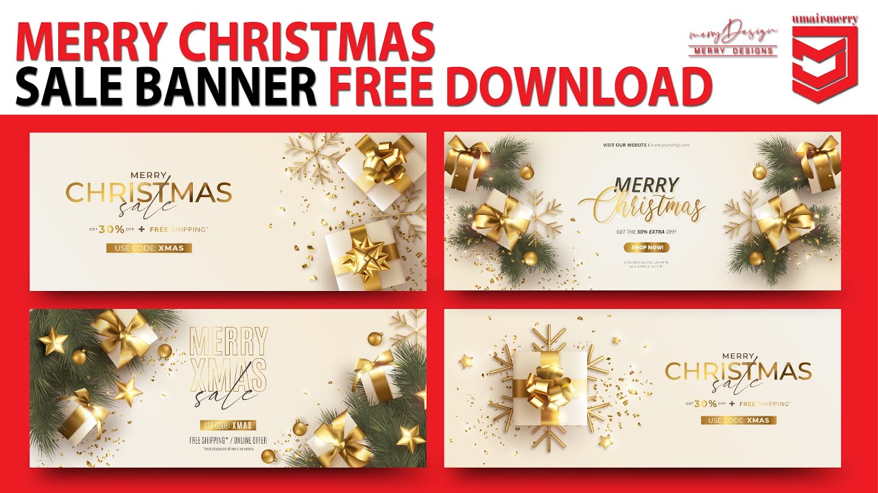 Merry Christmas Sale Banner Templates ★ Adobe Illustrator Templates★ Merry Christmas Banner