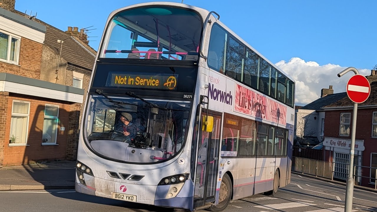 First Norwich Volvo B9TL Wright Eclipse Gemini 2 36271 on the X13 to Attleborough.