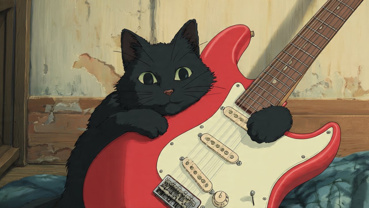 Lofi Rock to Relax 🎸A little black cat watching the end of the day 🌇