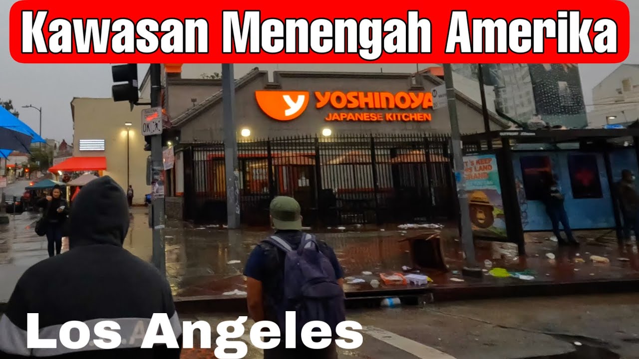 Kehidupan Jalanan Amerika saat Hujan Lebat [ Terminal Bus , Stasiun Kereta , lorong bawah Tanah ]