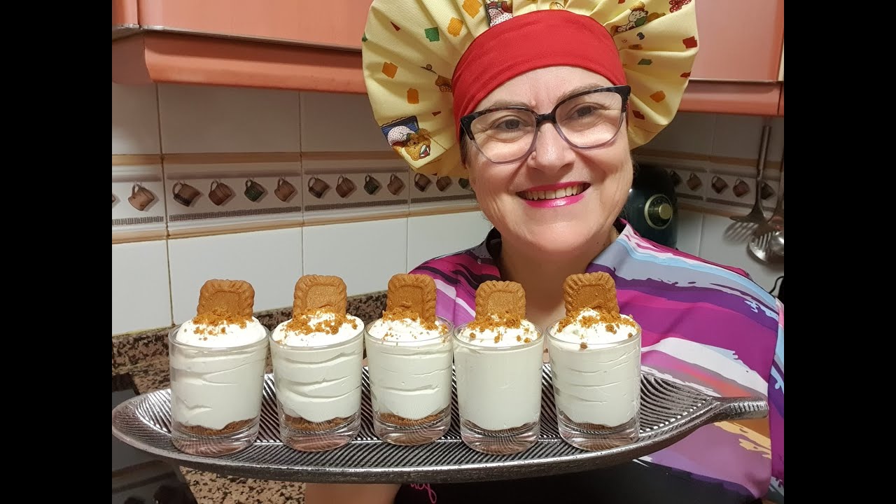 Postre fácil. Mousse de chocolate blanco y galletas lotus en 10 minutos