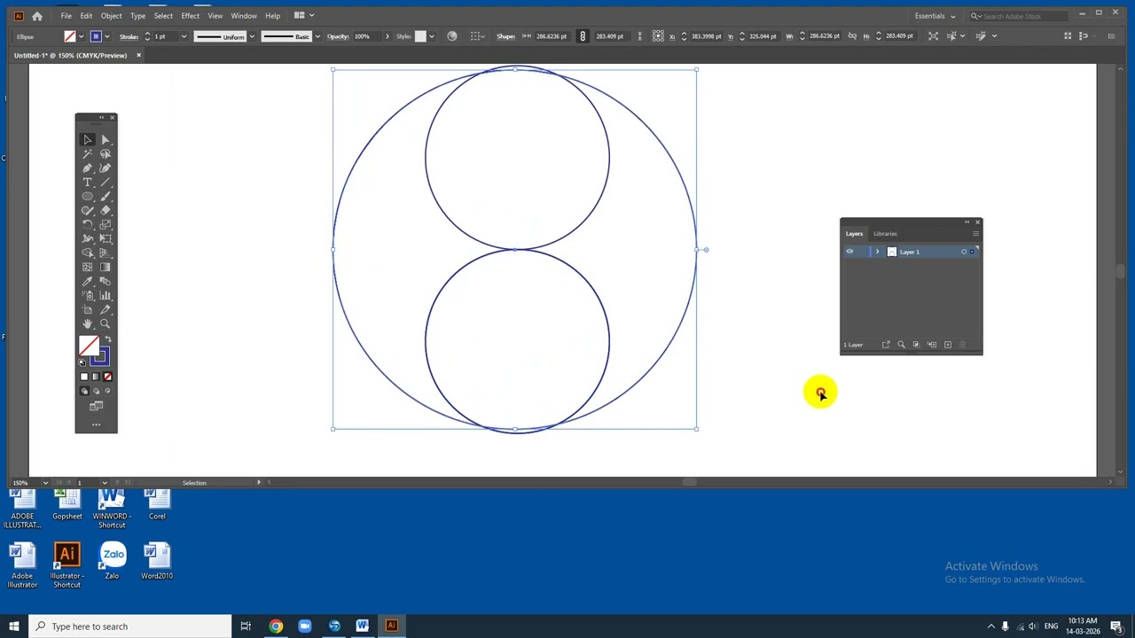 Vẽ vòng tròn âm dương trong Adobe Illustrator 2020