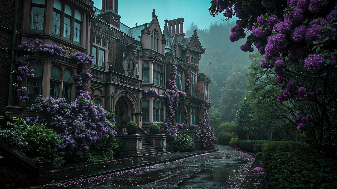 Walking Past a Victorian Mansion on a Rainy Spring Morning | Dark Academia for Studying & Thinking