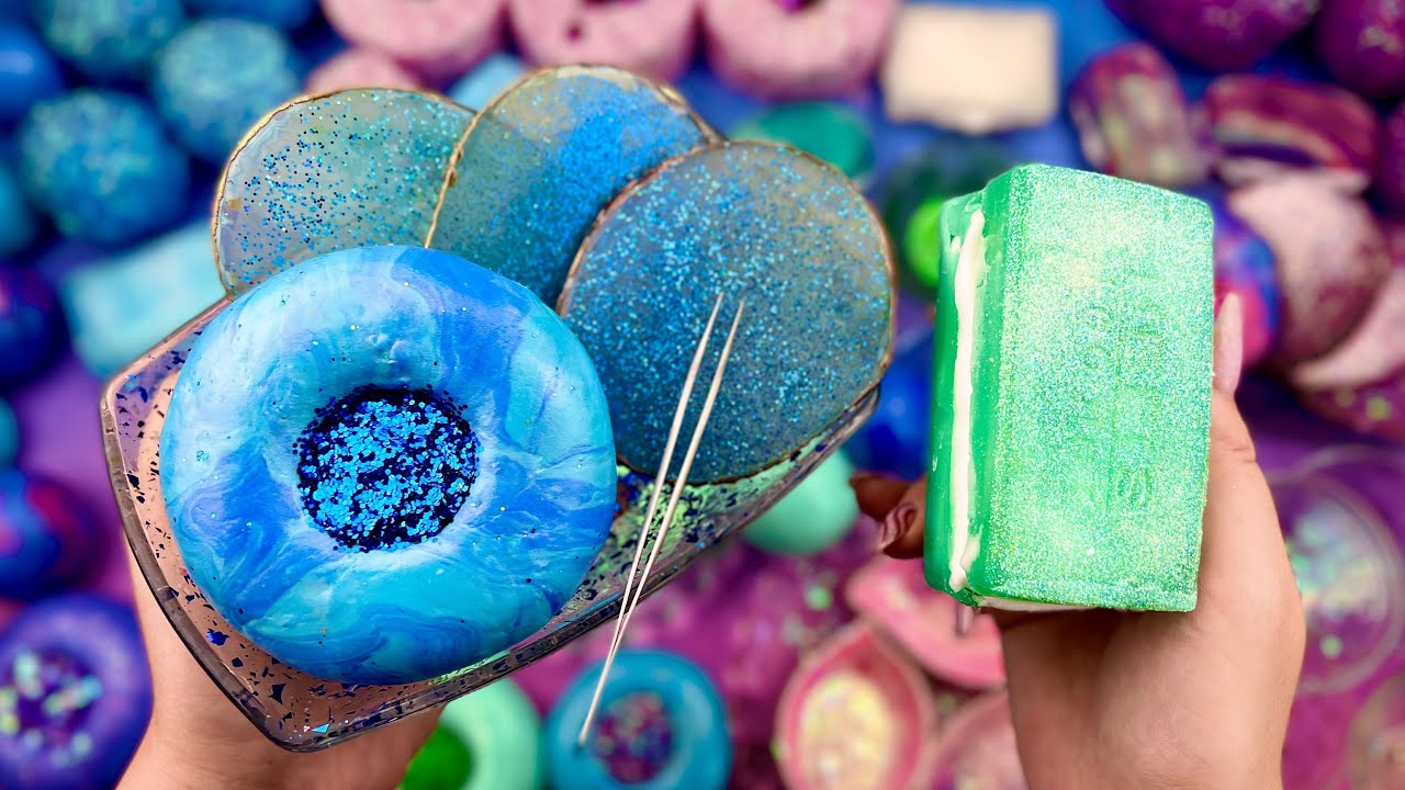 ASMR Peeling off the film 🤤 Clay cracking light plasticine 💙💚💜 Crushing soap boxes with foam 💙