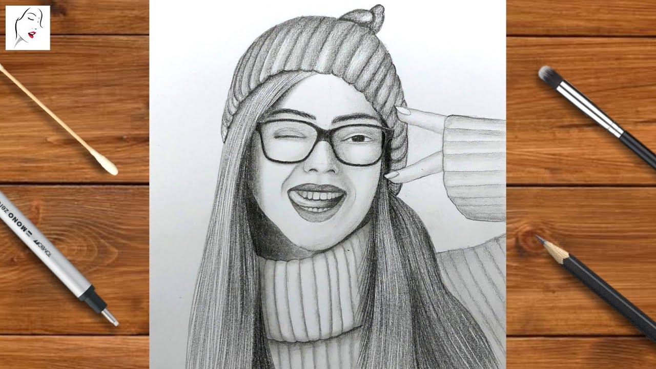 Как нарисовать милую девушку в очках поэтапно | Рисунок карандашом | The Crazy Sketcher
