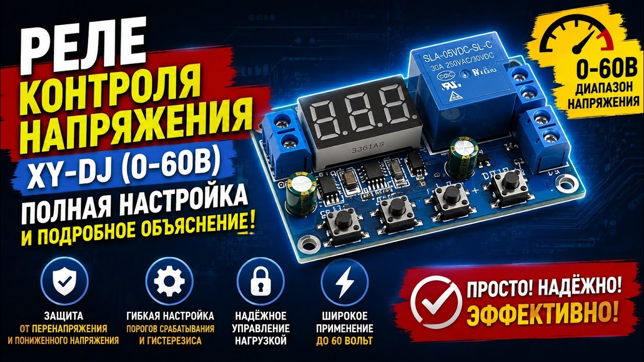 Реле контроля напряжения XY-DJ (0-60В): Полная настройка всех режимов (U-1 &mdash; U-6)