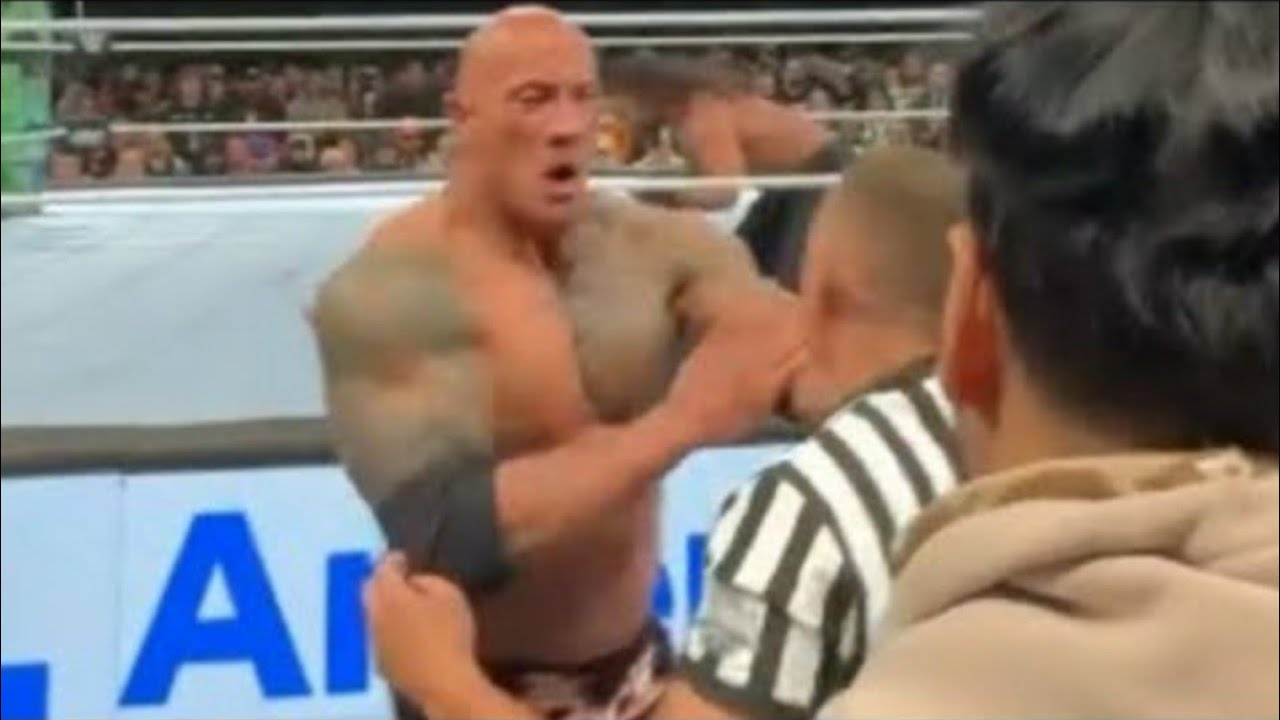The Rock hilariously slap the Referee as Roman reigns pin Cody Rhodes at WWE Wrestlemania 40