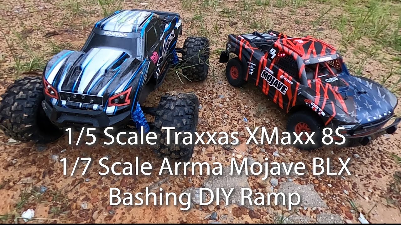1/5 Scale Traxxas Xmaxx 8S & 1/7 scale Arrma Mojave 6S BLX Bashing DIY made Ramp RC Crawler Extreme