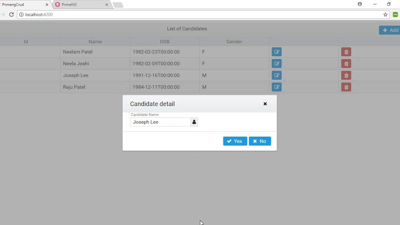 Angular 5 Tutorial - PrimeNG CRUD application Part3
