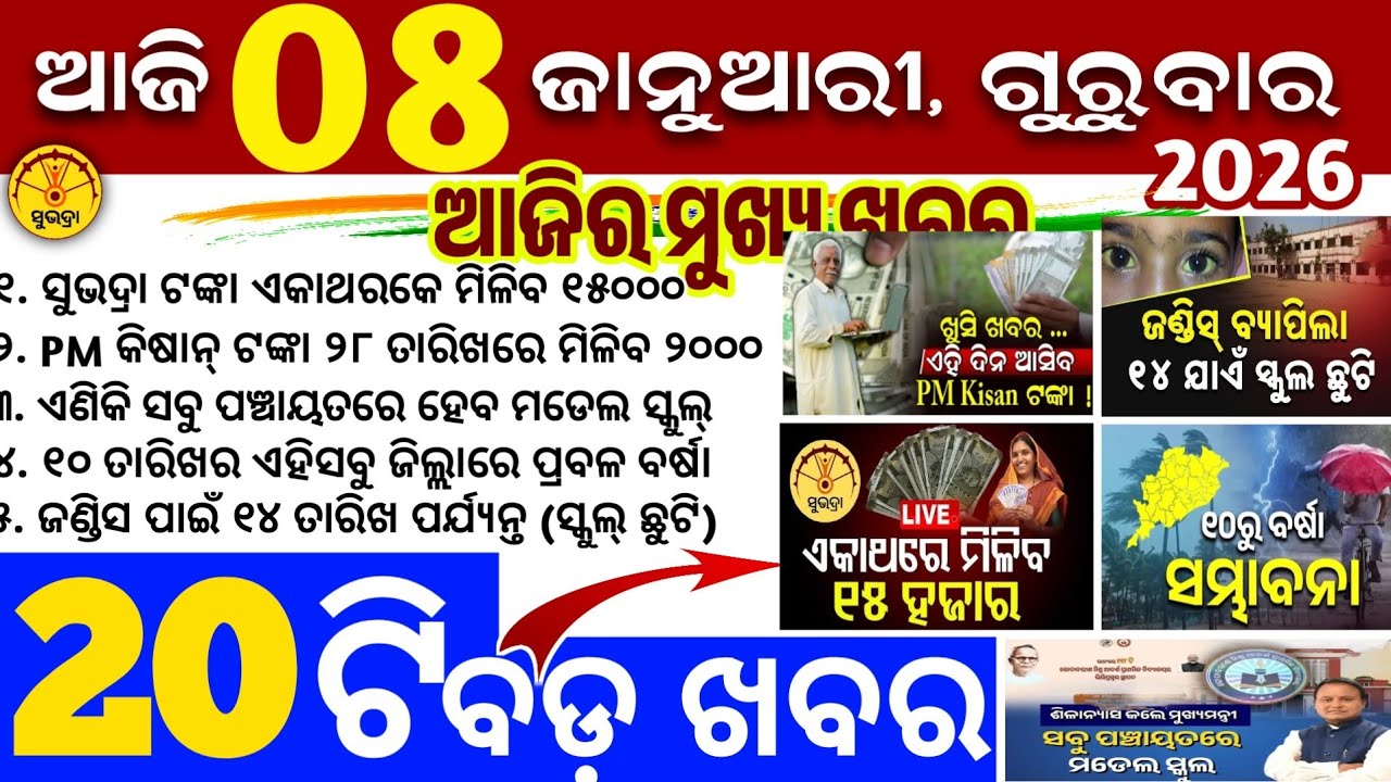 Today's Odia News/8 January 2026/Odisha news/subhadra yojana/PM kisan yojana/odisha news today