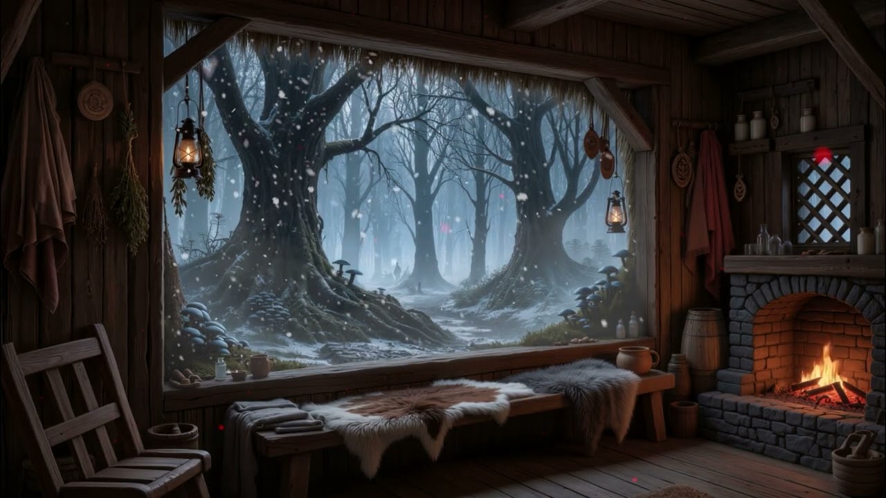 Fantasy Winter Cabin Ambient Music to Study, Game, or Work To. One Hour (calm & relaxing)