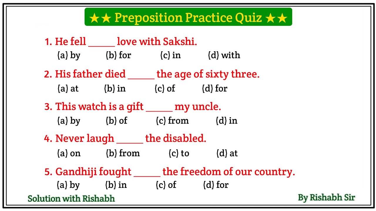 Preposition objective questions | Preposition in english grammar | Prepositions practice exercises