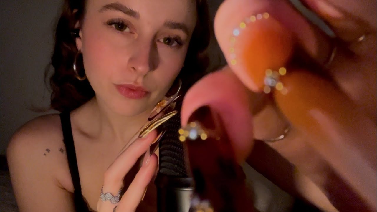 ASMR close invisible scratching, face brushing, mic scratching and tapping with xxl nails