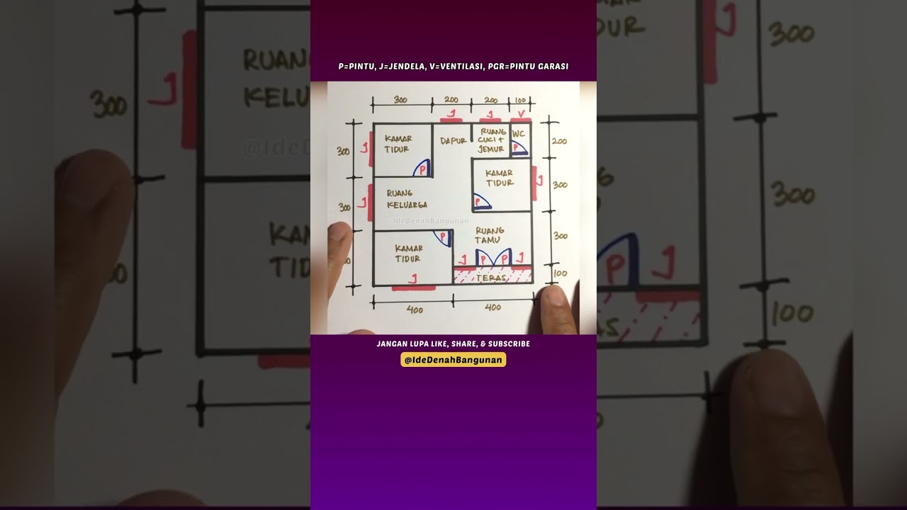 Denah Rumah 8x9 Meter 3 Kamar Tidur - Versi 3