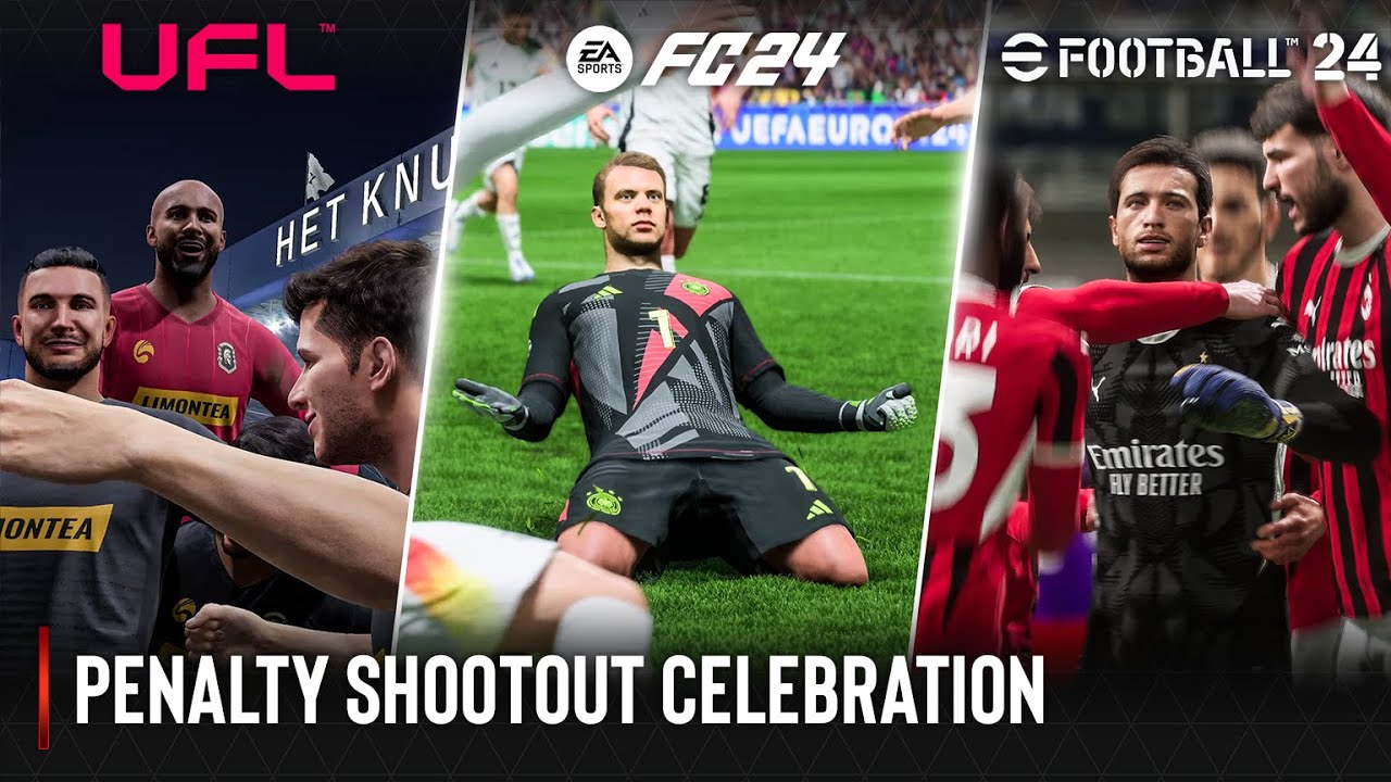 UFL vs EA Sports FC 24 vs eFootball 2024  | Penalty Shootout Celebration