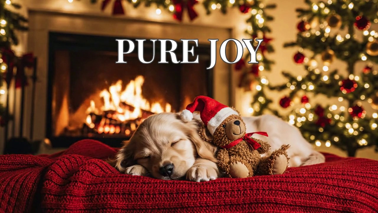 12 Hours Eternal Yuletide: Vibrant Fireplace Ambience & Puppy Music for Soulful Healing HD 🎄🐾