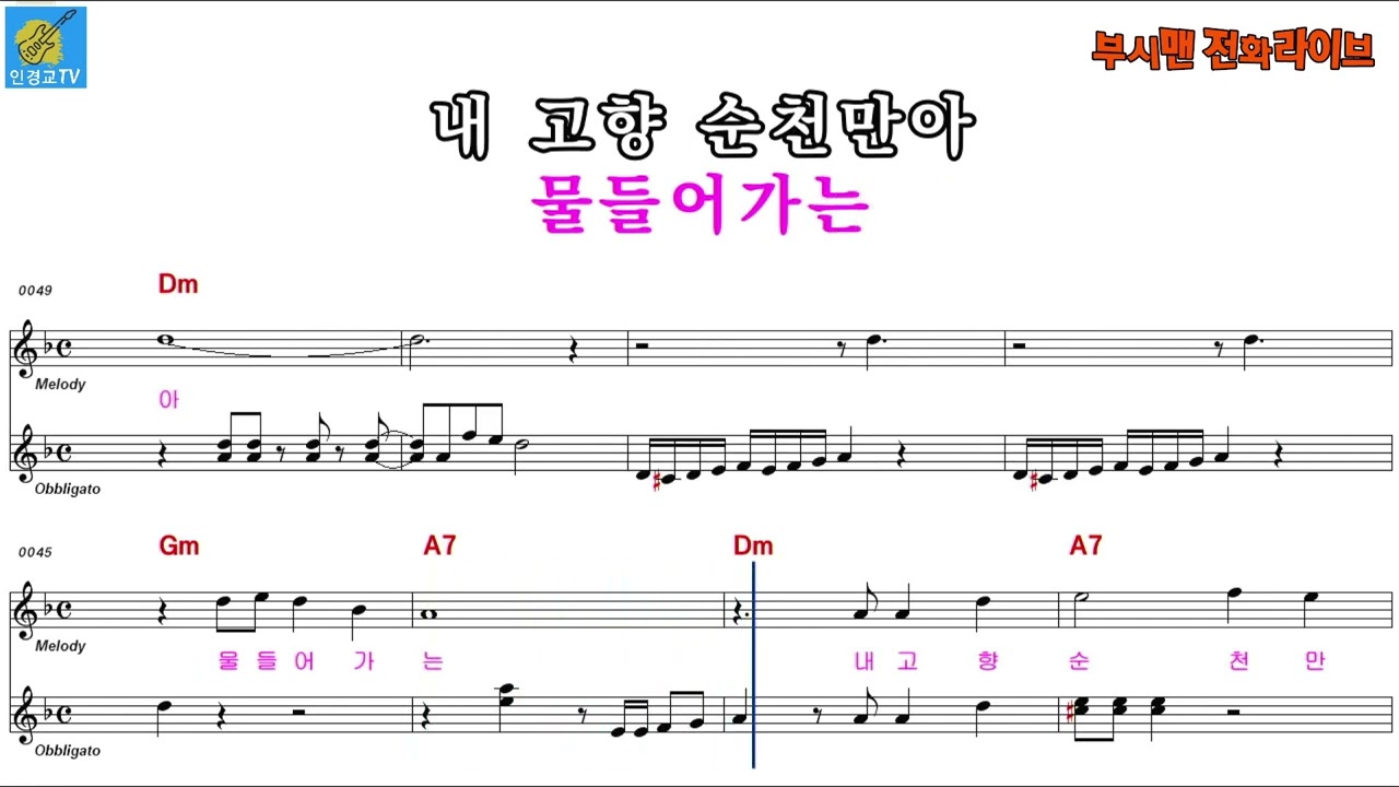 순천만아 - 정다한 (음정:원키 Dm  ) / 악보영상 반주동영상 (MR)