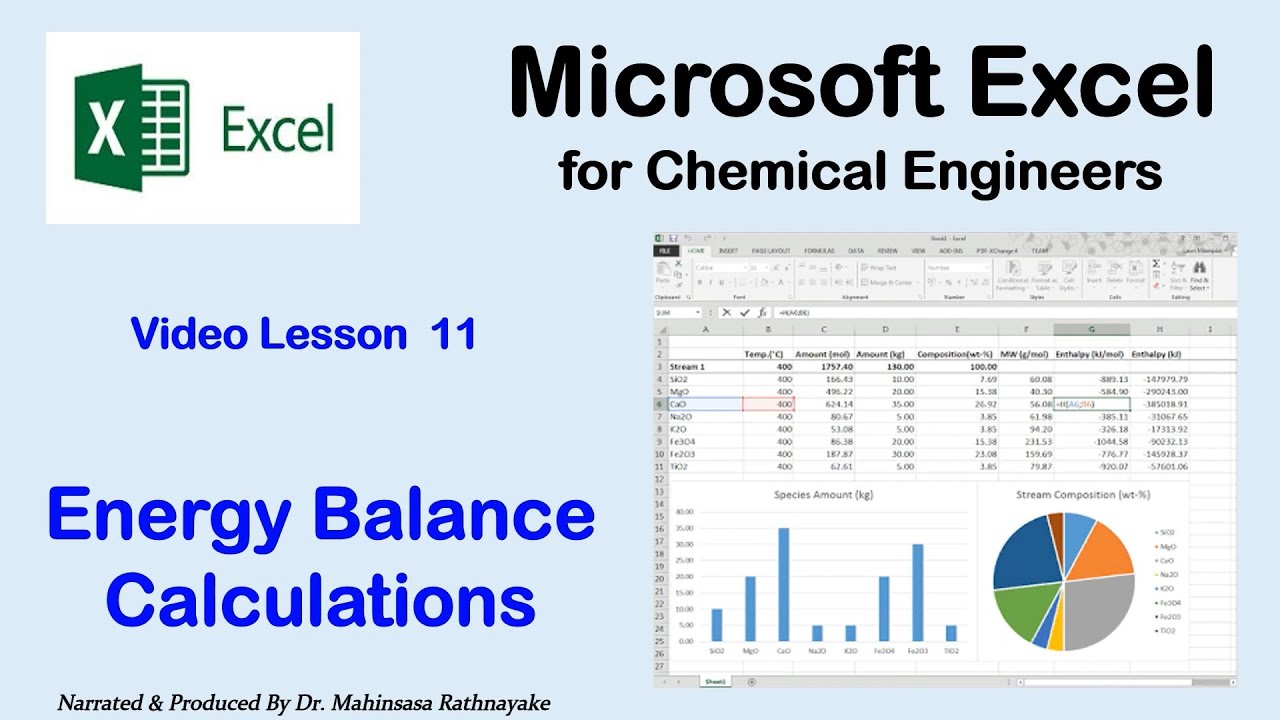Microsoft Excel for Chemical Engineers 11 - Energy Balance Part 01: Enthalpy Calculations