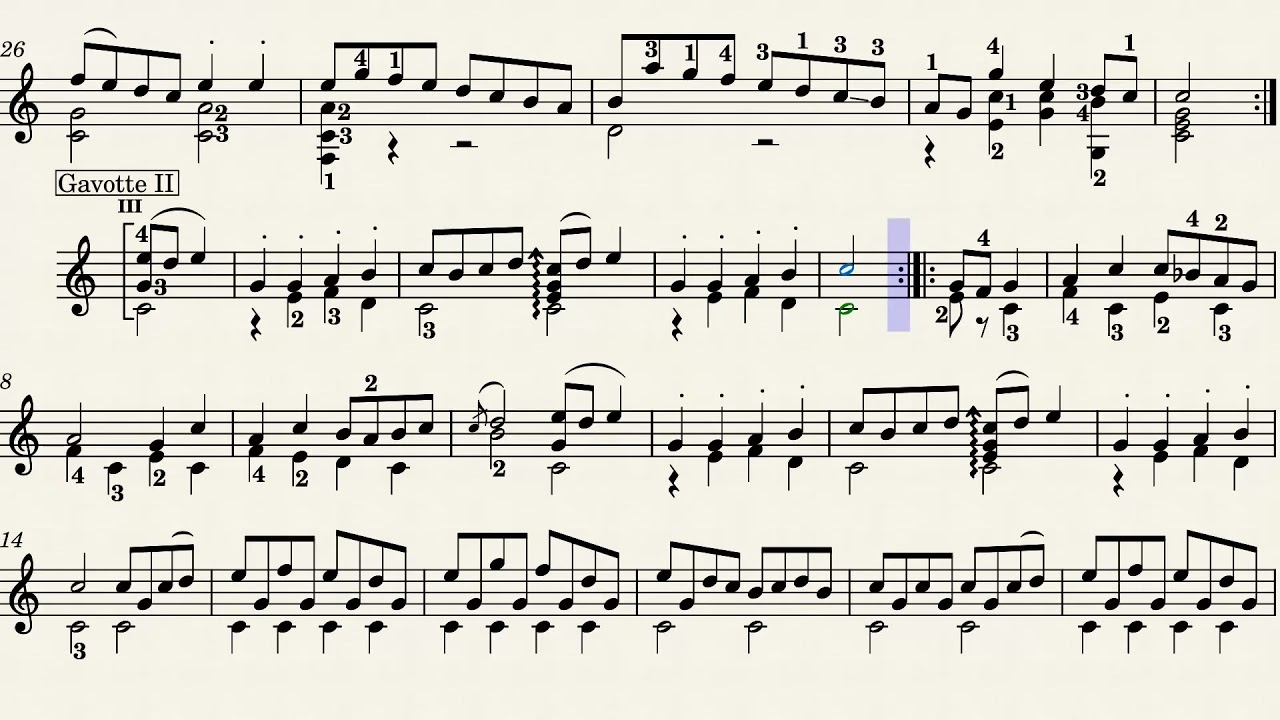 Gavotte - Cello Suite No.6 - J.S.Bach BWV 1012 (guitar sheet music)