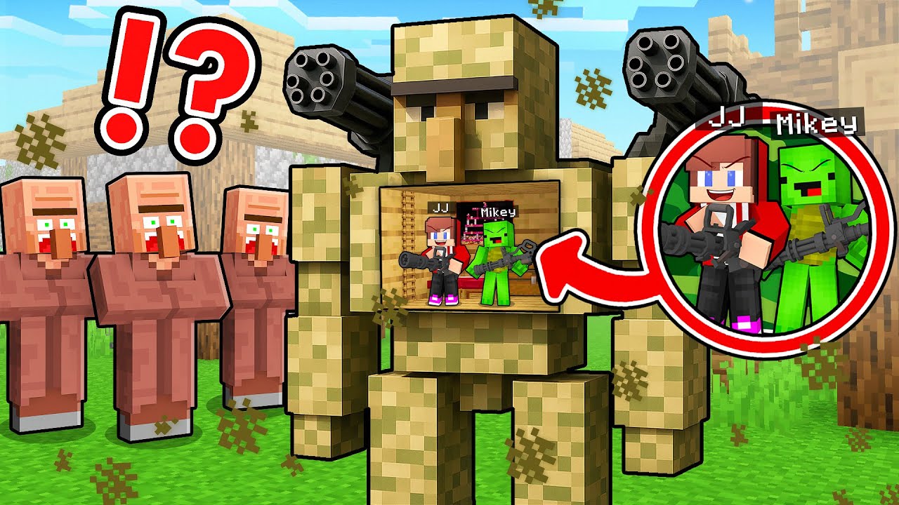 Mikey and JJ Built a Base Inside Tiny MILITARY Golem in Minecraft - Maizen