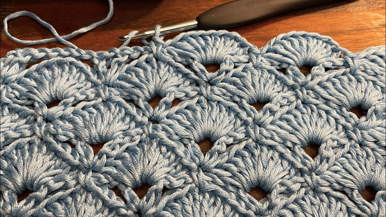Crochet Beautiful Romantic Pattern with Shells 🧶  Tutorial 🧶 Hæklet romantisk Mønster med Muslinger🌟