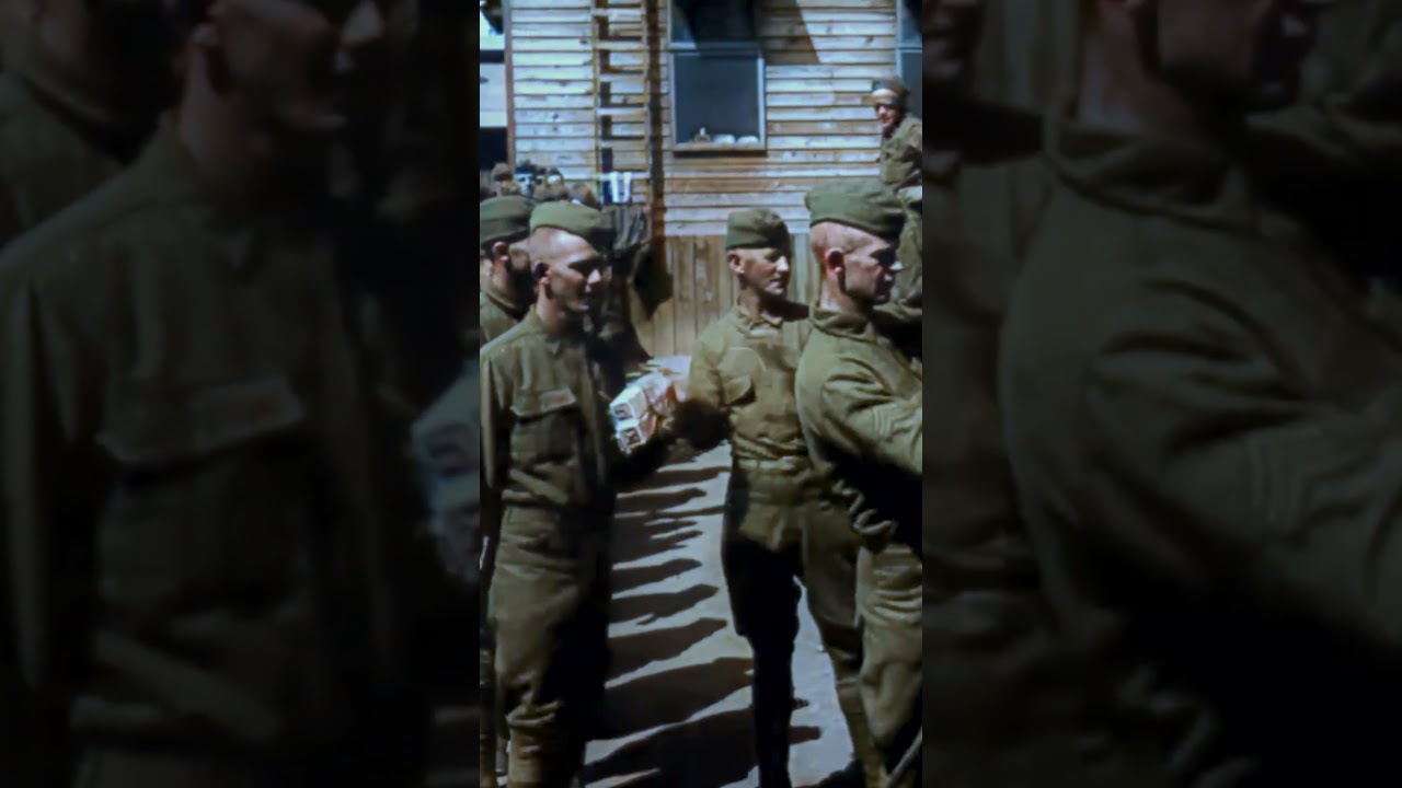 Soldiers Receiving Rations in 1918 - Restored Footage