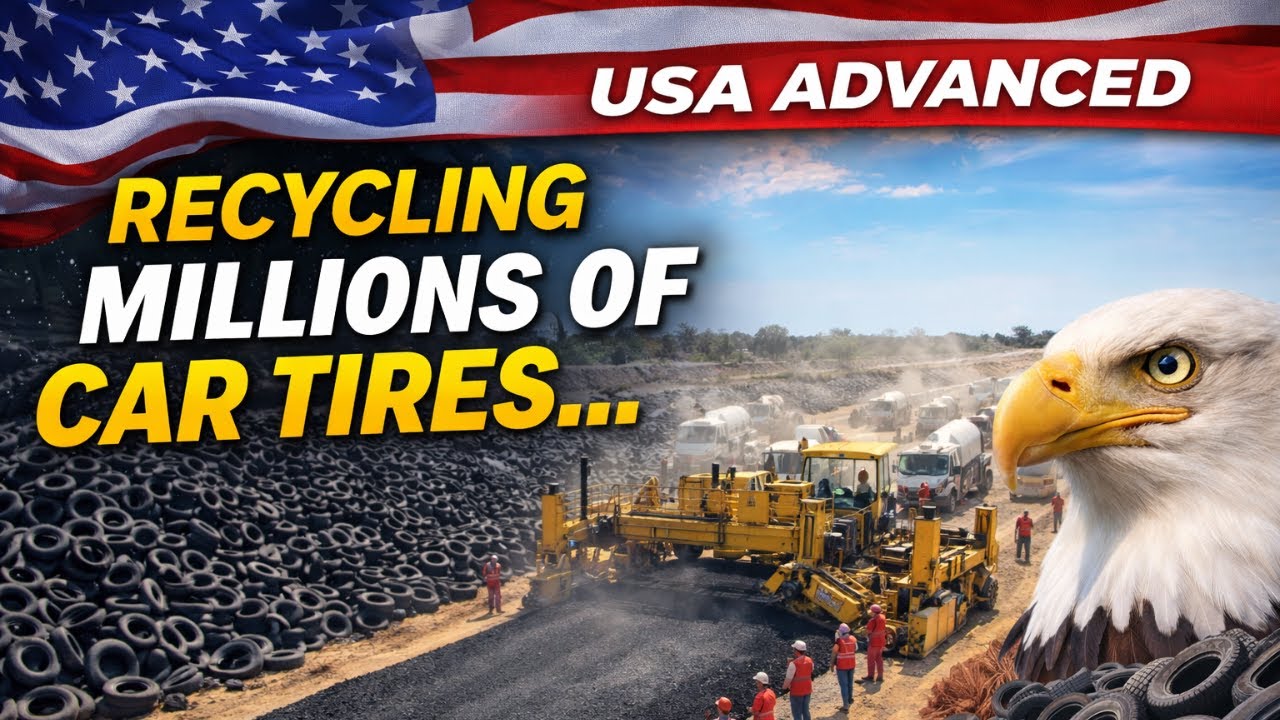 American engineers created massive asphalt roads using millions of recycled car tires.