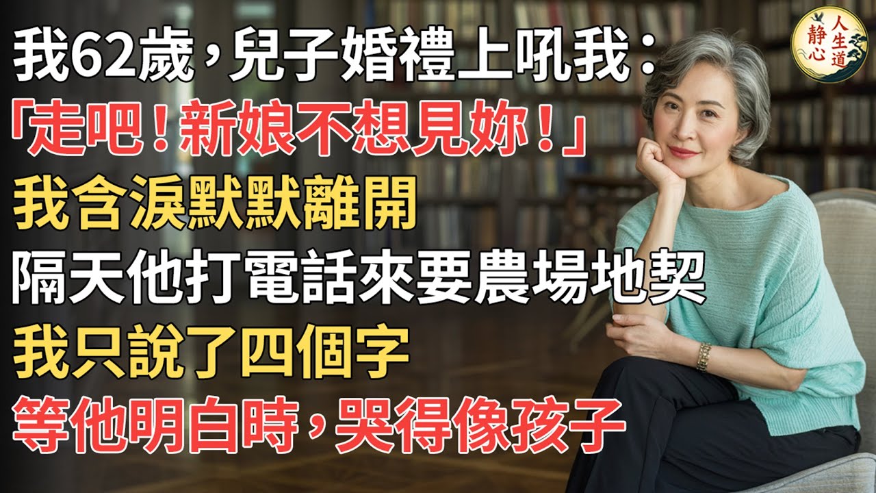 【我62歲】兒子婚禮上吼我：「走吧！新娘不想見妳！」我含淚默默離開，隔天他打電話來要農場地契，我只說了四個字，等他明白時，哭得像孩子