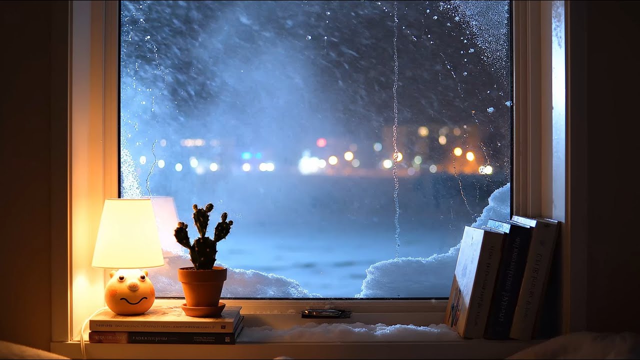 WINTER NIGHT AMBIENCE ❄️ | Cozy Window, Soft Light, 2 Hours